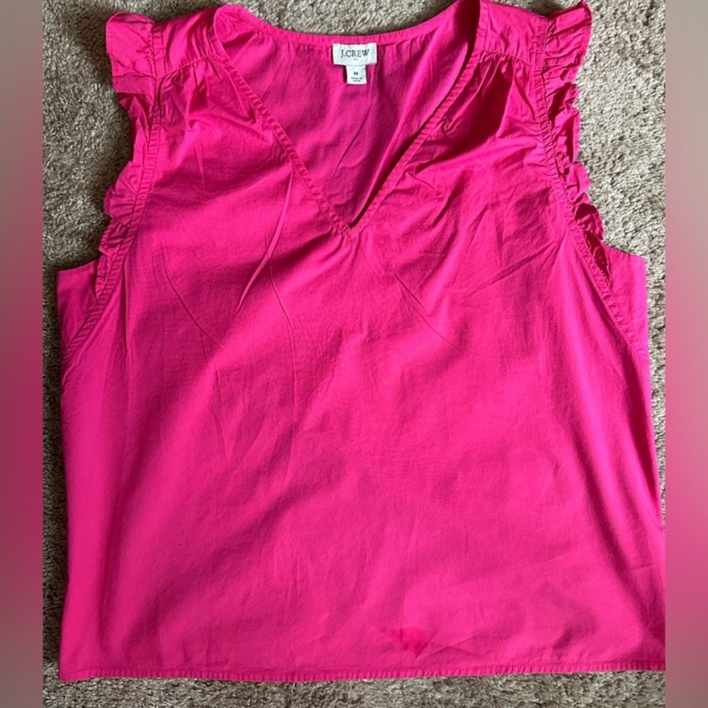 J.Crew Pink Ruffle Sleeve V-Neck Top Size M – Sleeveless Summer Blouse - Picture 4 of 4